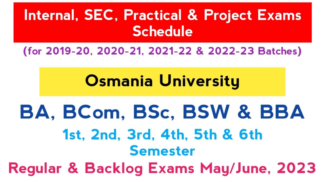 UG (Degree) Internal, SEC, Practical & Project Exams | UG Regular & Backlog Exams May/June 2023 | OU