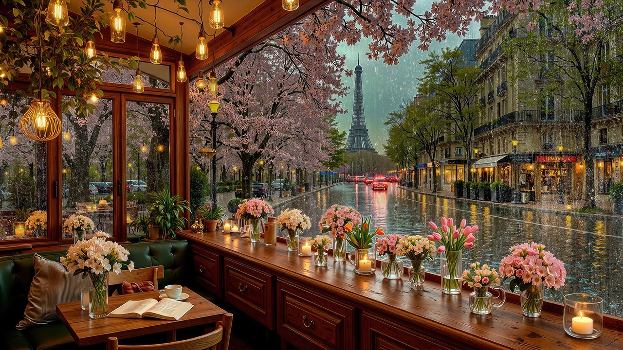Rainy Spring Jazz – Cozy Paris Window View & Gentle Jazz Instrumental for Study, Relax