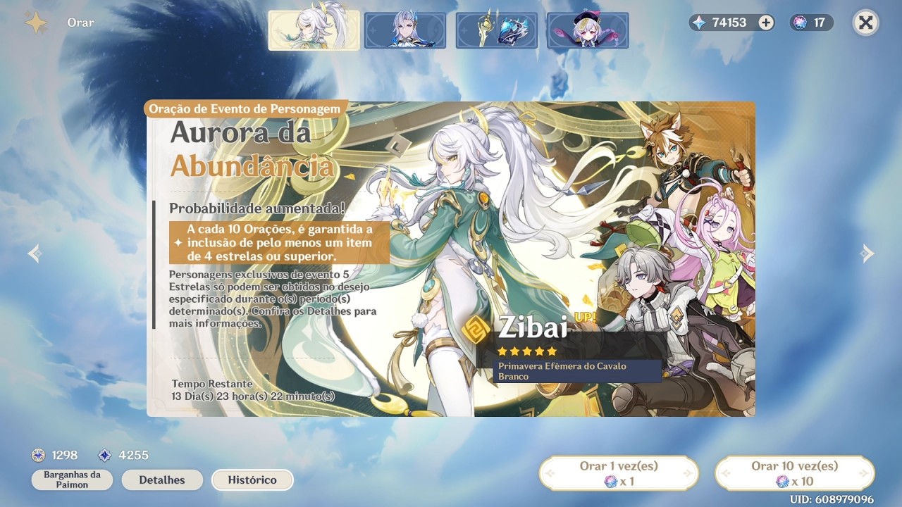 Atirando no Banner da Zibai - Aurora da Abundância - Genshin Impact