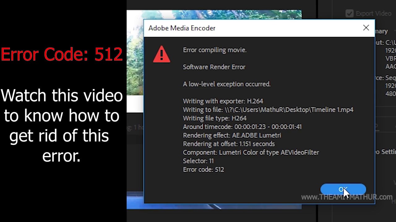 Quick Fix : Adobe Premiere Pro Get Rid of Error Code: 512 Error Compiling movie