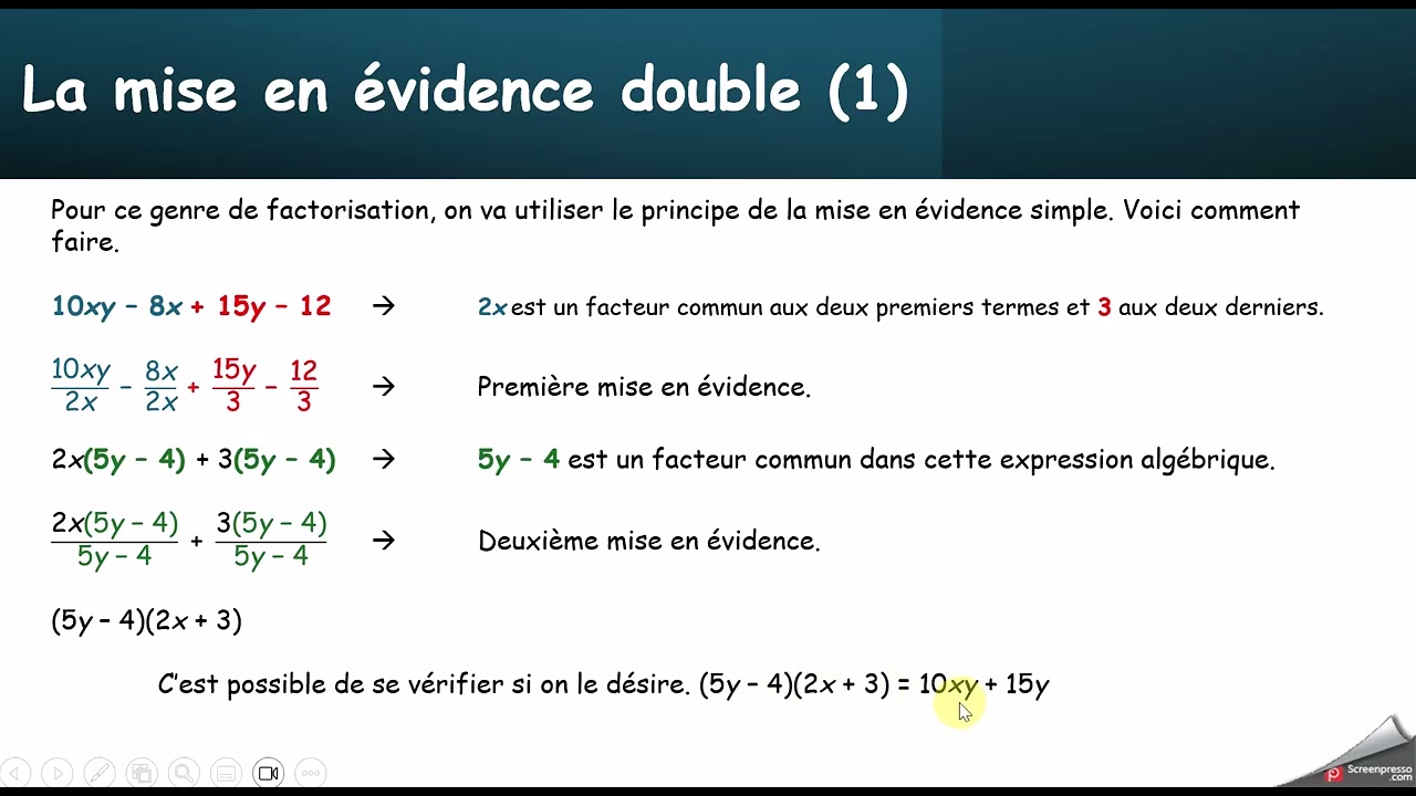 Factorisation Mise en évidence simple et double