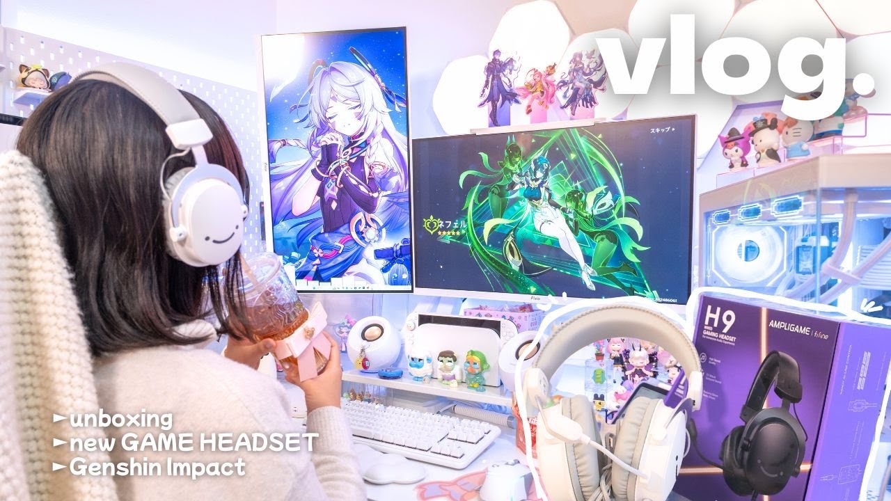 vlog｜原神・ネフェルお迎え🌙FIFINEのAmpliGame H9を開封して、ヘッドセットで初の原神実況🎮アニメ3年Z組銀八先生も見るよ～！！