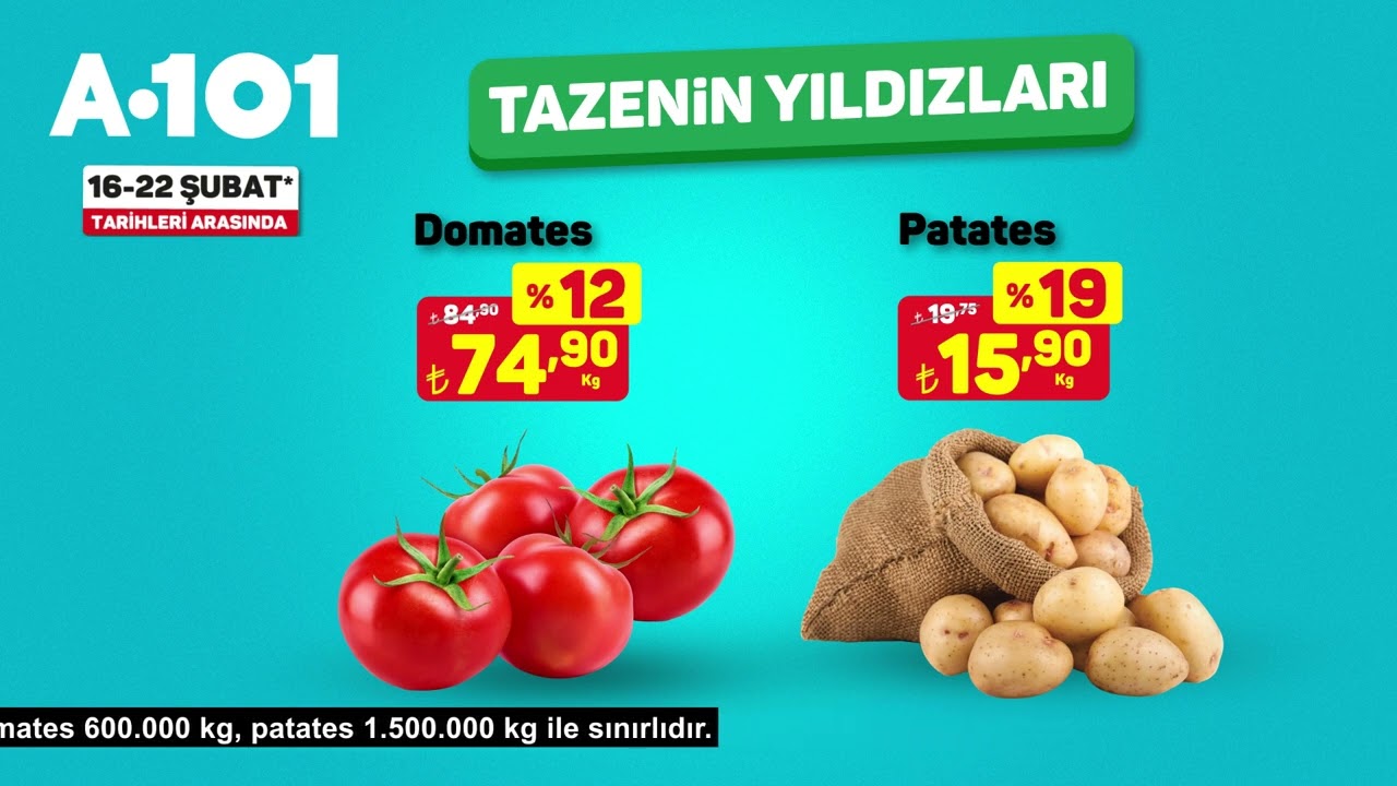16 - 22 Şubat tarihleri arasında ucuzun da ucuzu meyve ve sebzeler A101&rsquo;de!