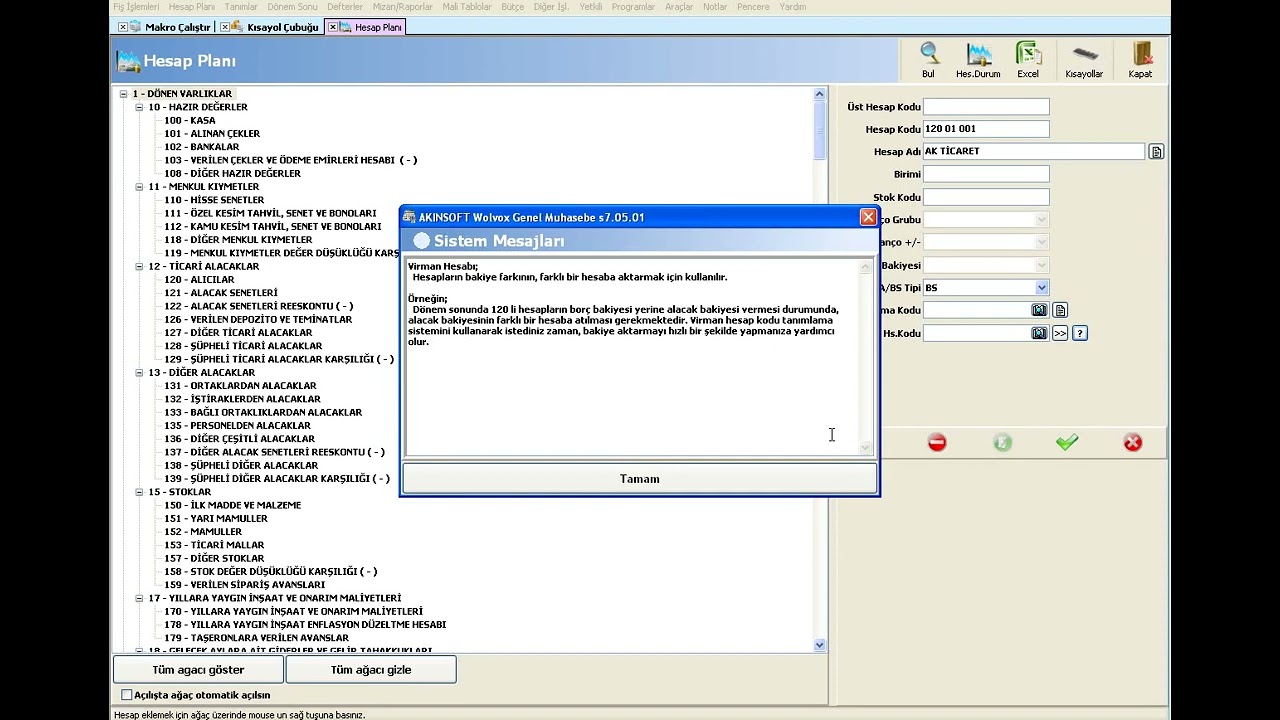 AKINSOFT WOLVOX Genel Muhasebe Hesap Planı Oluşturma