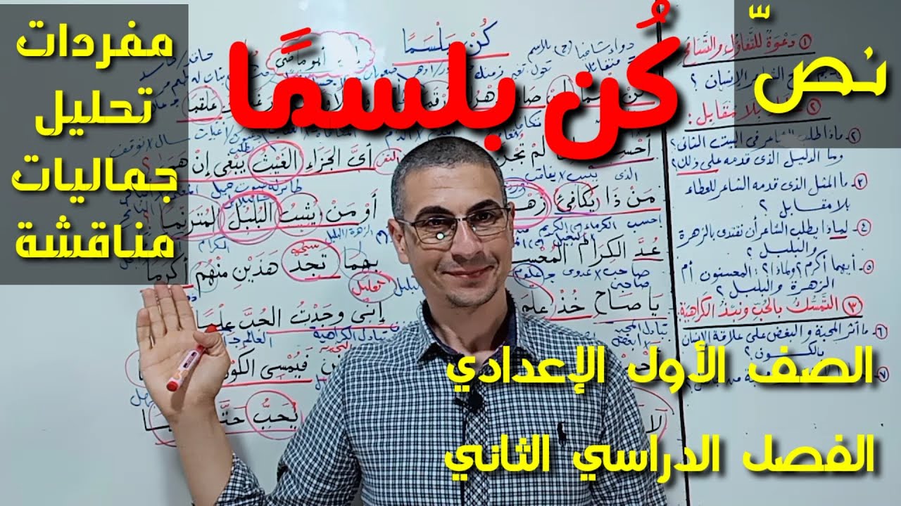 شرح نص ( كن بلسما ) المفردات ، التحليل ، الجماليات ـ الصف الأول الإعدادي/الفصل الدراسي الثاني