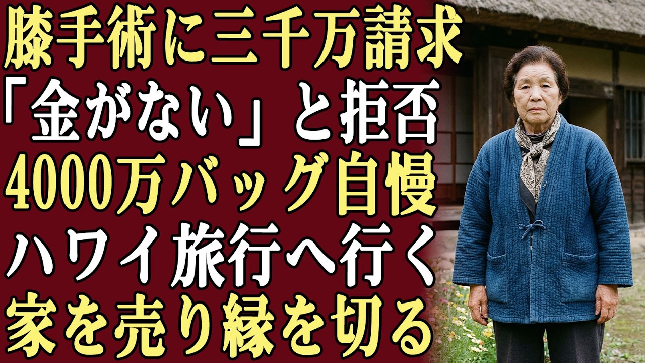 手術費として3000万円を子どもたちに頼んだが、「お金がない」と断られた。しかし彼らは4000万円のブランドバッグを自慢し、ハワイ旅行へ…。私は家を売り、関係を断つ決意をした！