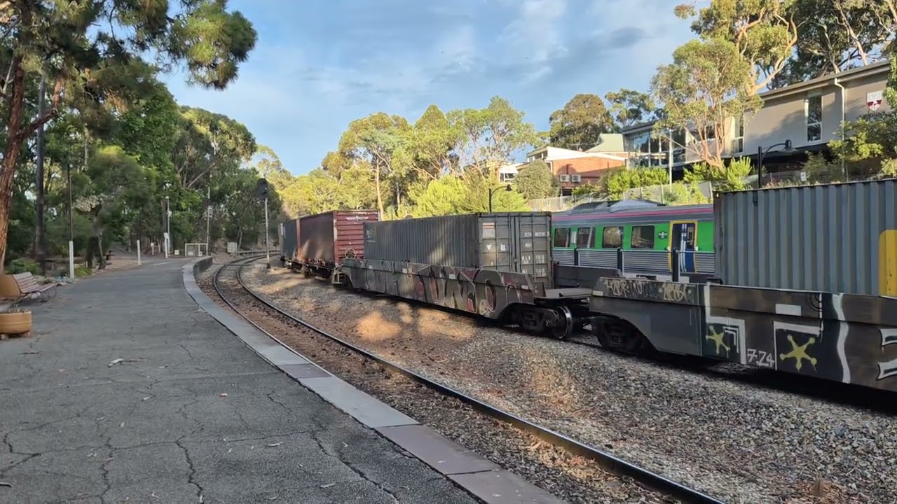 4MP4 NR56 and NR19 'Ghan loco' at Belair heading to Dimboola Loop.