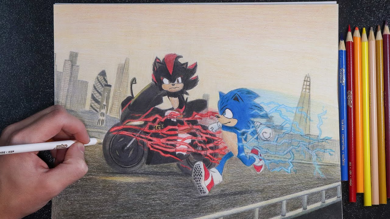 Drawing Sonic & Shadow from Sonic the Hedgehog 3 - Time-Lapse Art