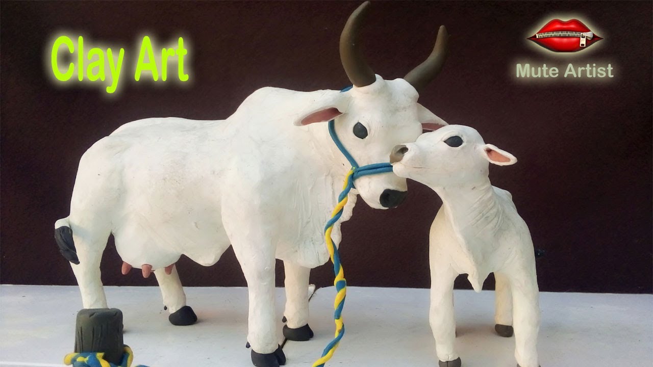 Sculpting clay: Making Cow Family with clay | Clay Animals Art | Making Cow Family With Clay |