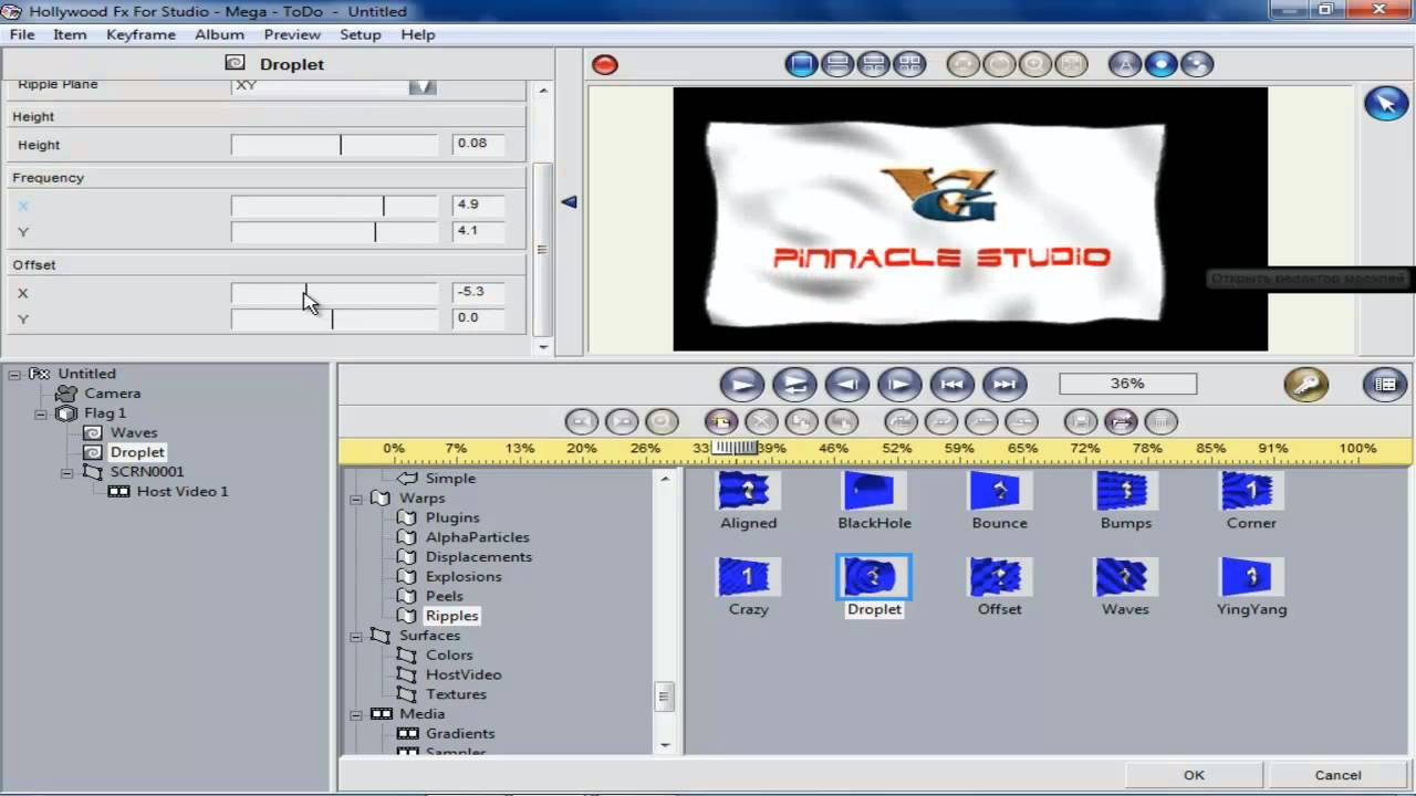 Анимация флага в программе Pinnacle Studio и Hollywood FX for Studio.