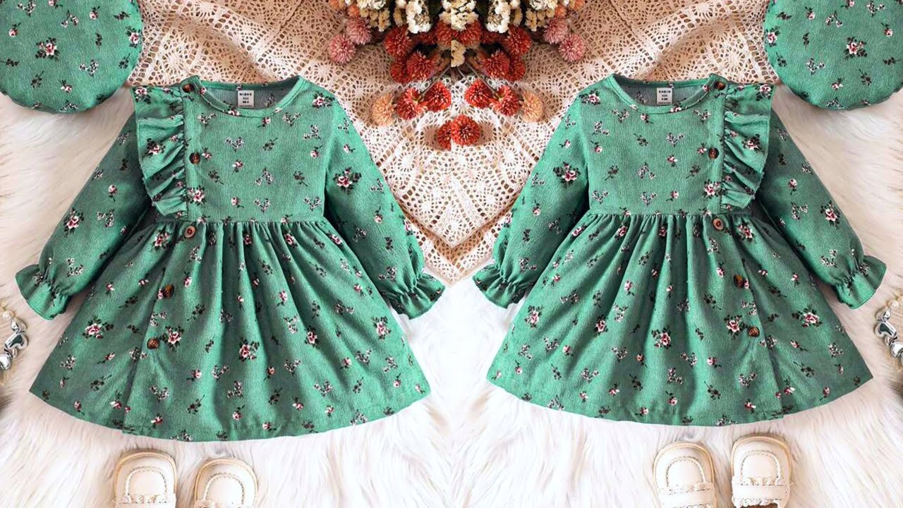 Side Button Placket Ruffle Baby Frock Cutting and Stitching | Baby Frock Cutting and Stitching
