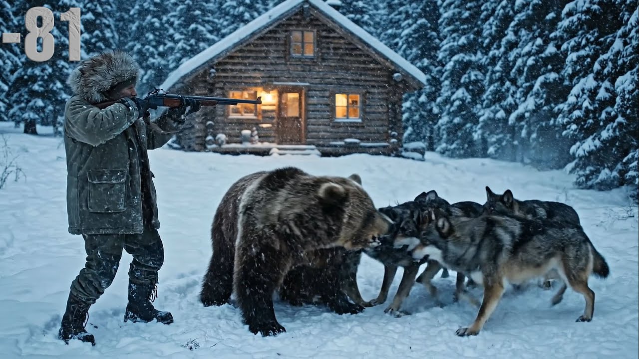 Alone at −81°C: Building a cabin and rescue the mother and cub brown bears.