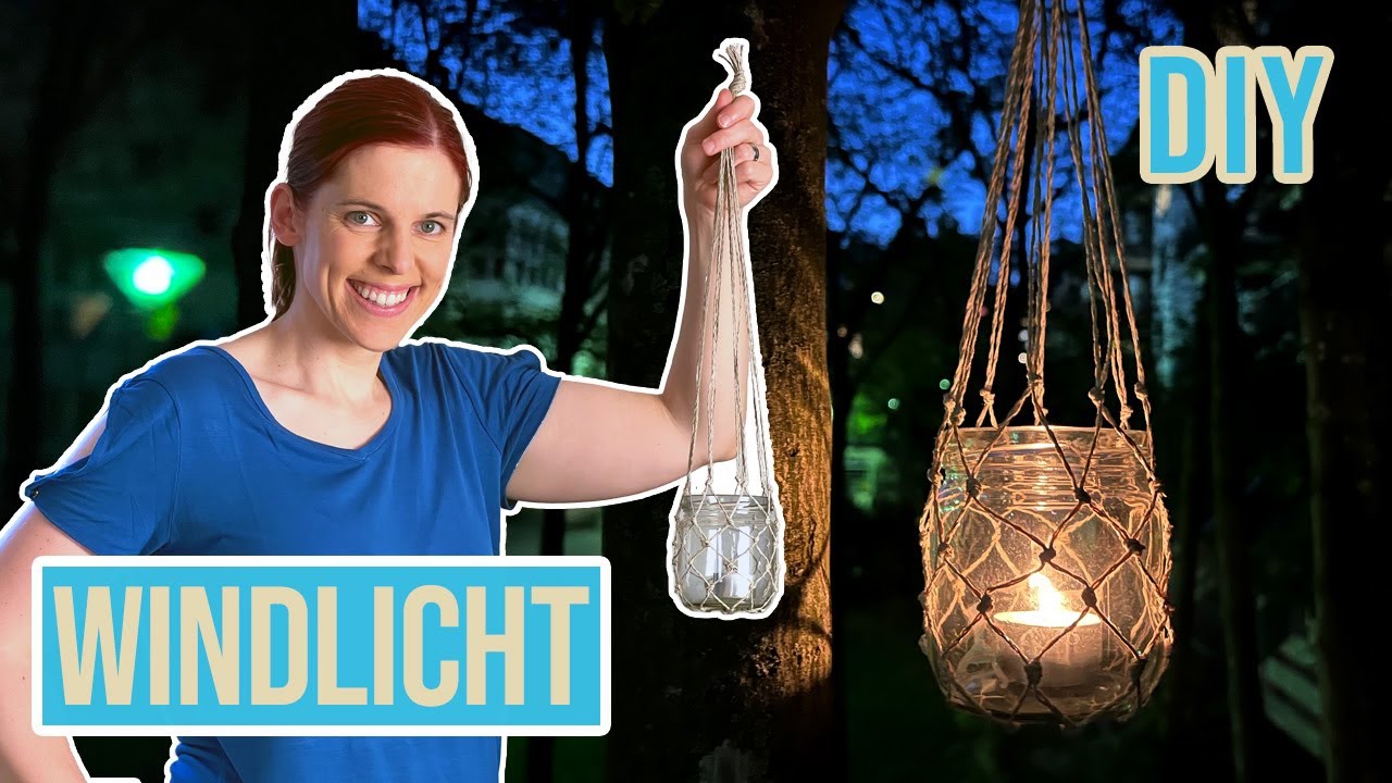 Makramee Windlicht einfach selber machen aus Marmeladenglas und Paketschnur