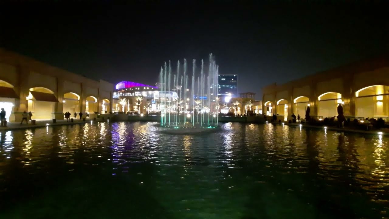 Stunning AlKout Mall Kuwait. Magnificent Seaside dancing fountain mall