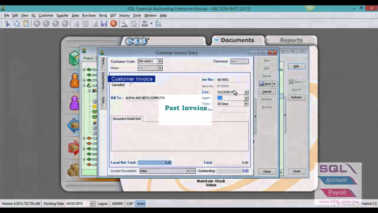 SQL Account General Ledger - GL Opening Balance