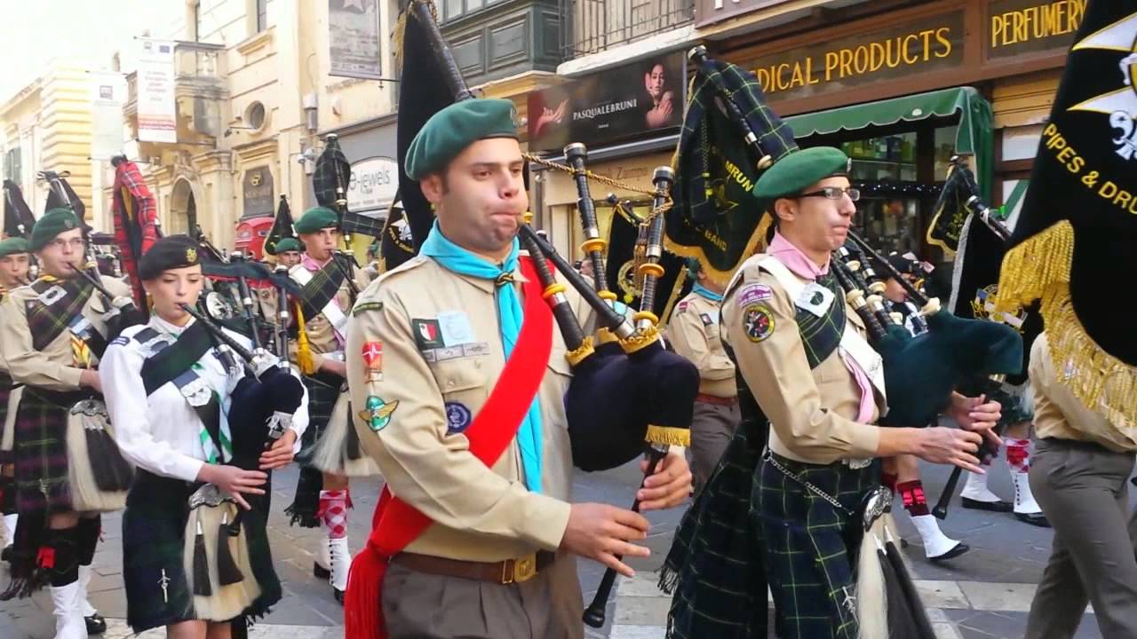 Malta Scouts ,Massed Pipes and Drums ,Performing in Valletta - 6/12/2015