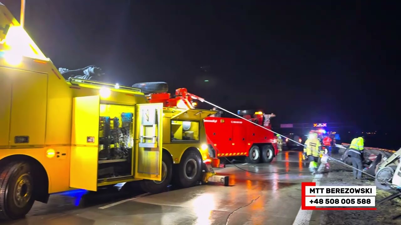 Autostrada A4 - ciężarowa pomoc drogowa / Legnica, Złotoryja, Wrocław - wyciąganie zestawu 