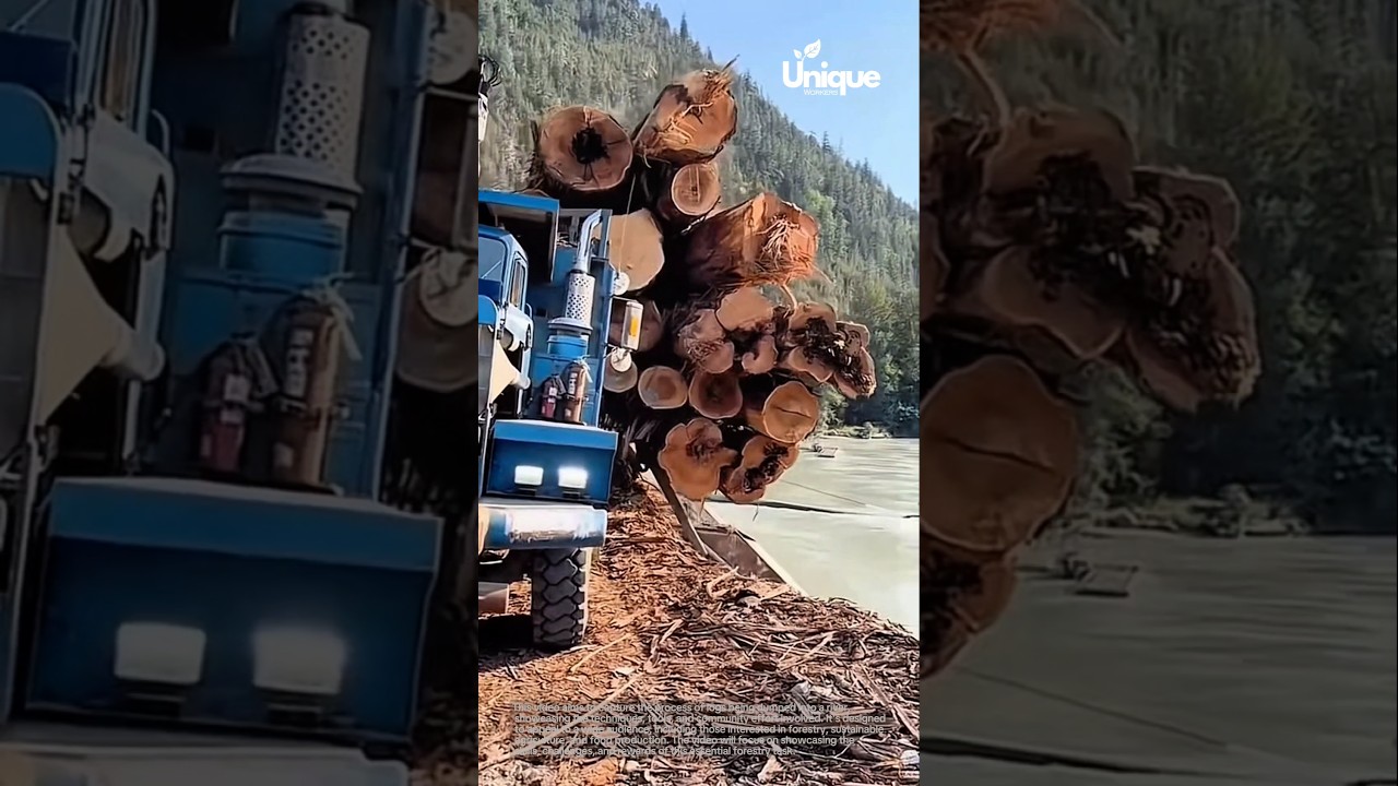 Logging operation: logs being dumped into a river