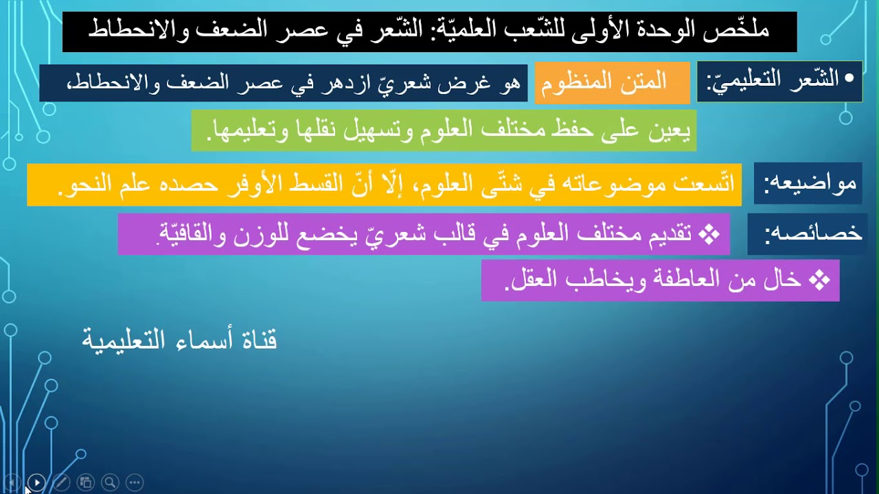 #باك_2025  ملخص الوحدة الأولى الشعر التعليمي في عصر الضعف للشعب الأدبية