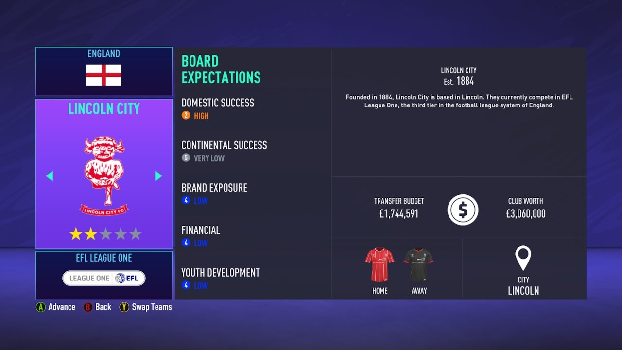 Lincoln City Kit Quest Career Mode (2020-21 Home)