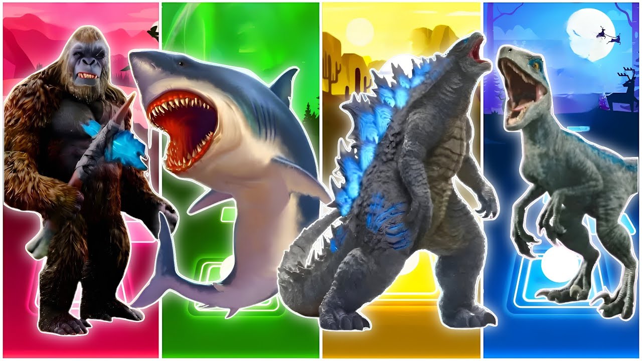 🦍🔥Jurassic World  King Kong 🆚Megaladon🆚Godzilla🆚Denosaurus || Coffin Dance Song TilesHop