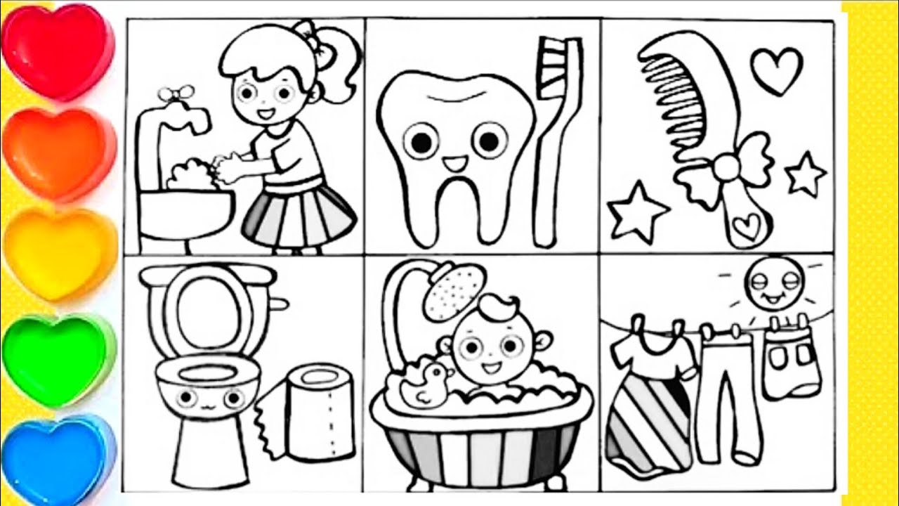 Learn How To Draw Hygiene Habits-Brush your teeth-Wash your Hands- Take a bath 
