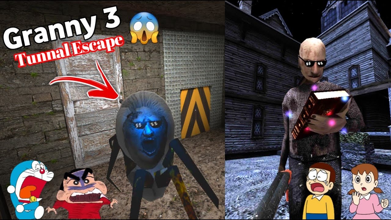 Spider Angelina in Granny 3 | Granny 3 New Update Tunnel Escape With Shinchan and Nobita