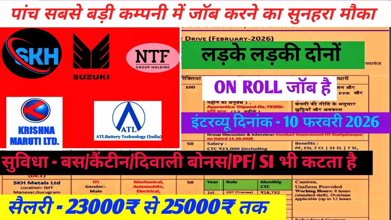 पांच सबसे बड़ी कम्पनी में जॉब आ गई है l सैलरी -23000₹ से 25000₹ तक,Job Vacancy 2026💯✅ 
