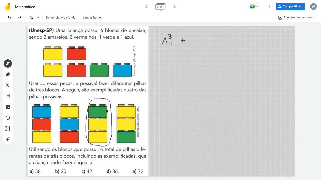 (Unesp-SP) Uma criança possui 6 blocos de encaixe, sendo 2 amarelos, 2 vermelhos, 1 verde e 1 azul.