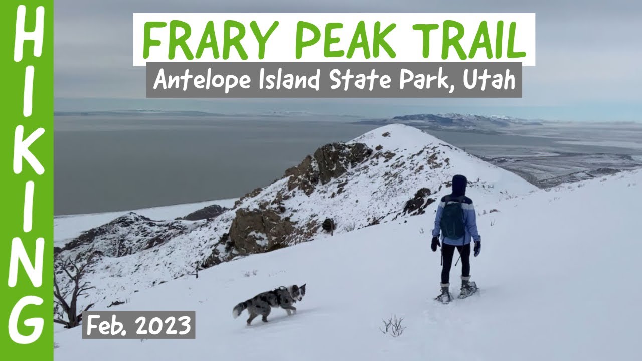 Hiking Frary Peak trail in deep snow (Antelope Island State Park, Utah). Feb. 2023