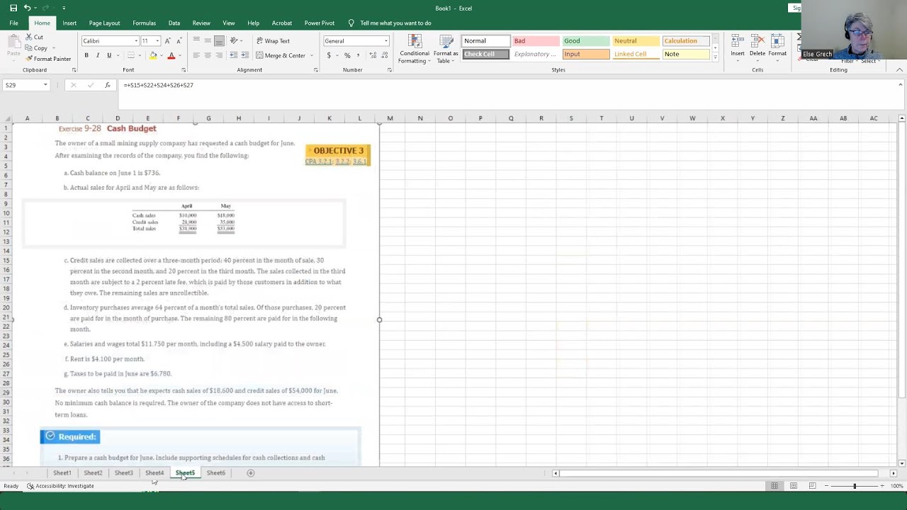 ACC406, Ch. 9, Basic Cash Budget Example, (Ex. 9-28)