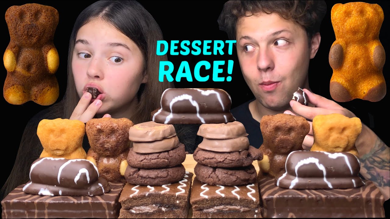 ASMR LEFTOVER DESSERT RACE! CHOCOLATE PARTY, CHOCOLATE CAKE 먹방 | Tati ASMR
