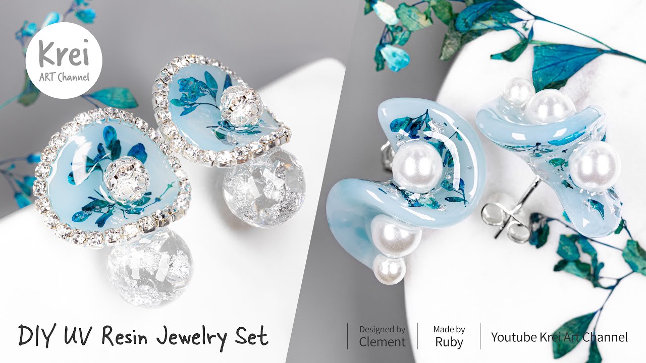 【UVレジン】レイクブルーのドライフラワージュエリーコレクション〜♪ UV Resin-Lake Blue Dried Flower Jewelry collection!!