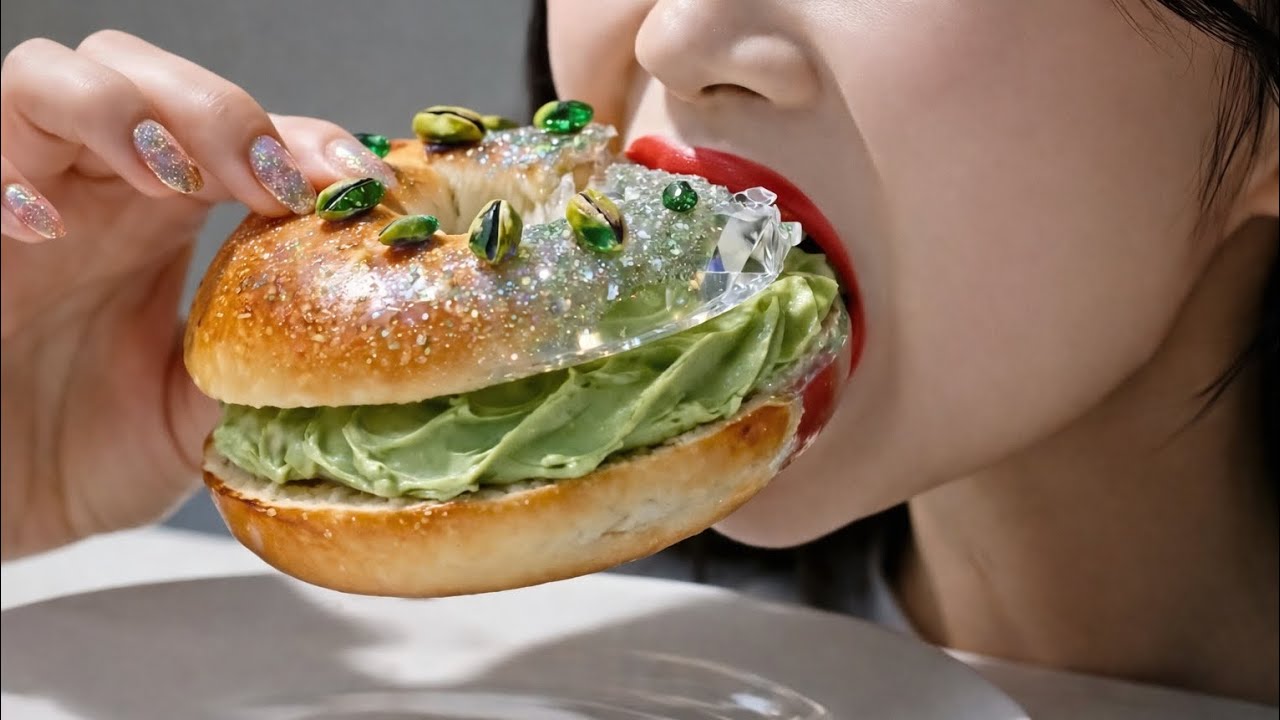 Most Satisfying Glass Pistachio Bagel ASMR | Crystal Crunch Sounds #asmr ##rek 