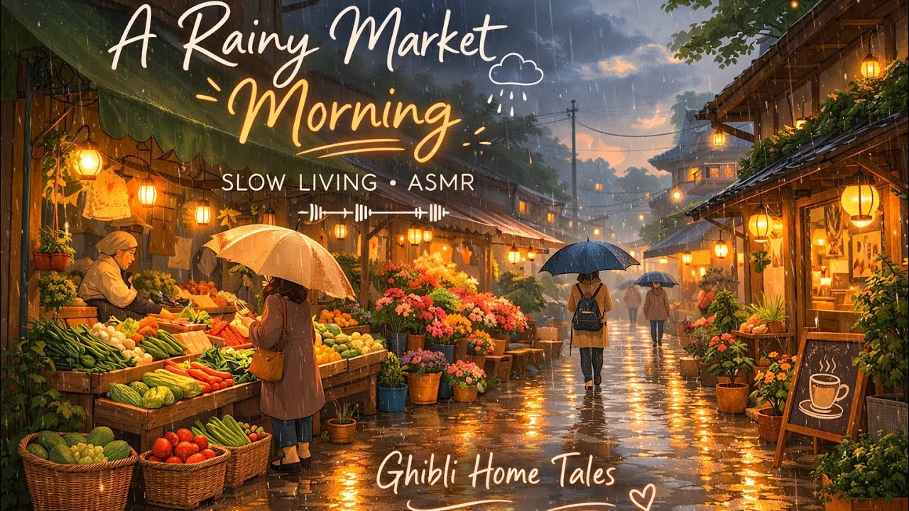 A Rainy market morning🌧✨ | slow living ASMR | Ghibli Home Tales
