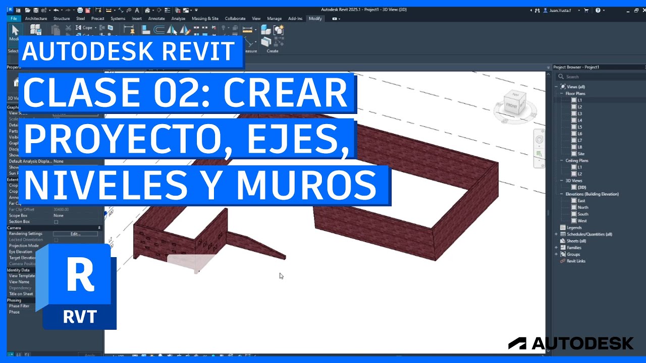 Introducción a Autodesk Revit 2025 #02 - Crear de proyecto: Ejes, niveles y muros / CURSO DESDE CERO