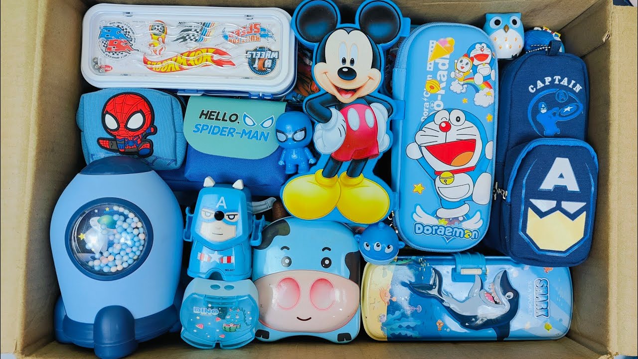 Unboxing Amazing Blue Stationery📚 Sharpener, PiggyBank, Geometry Box, Pouch, Stationery Kit, eraser