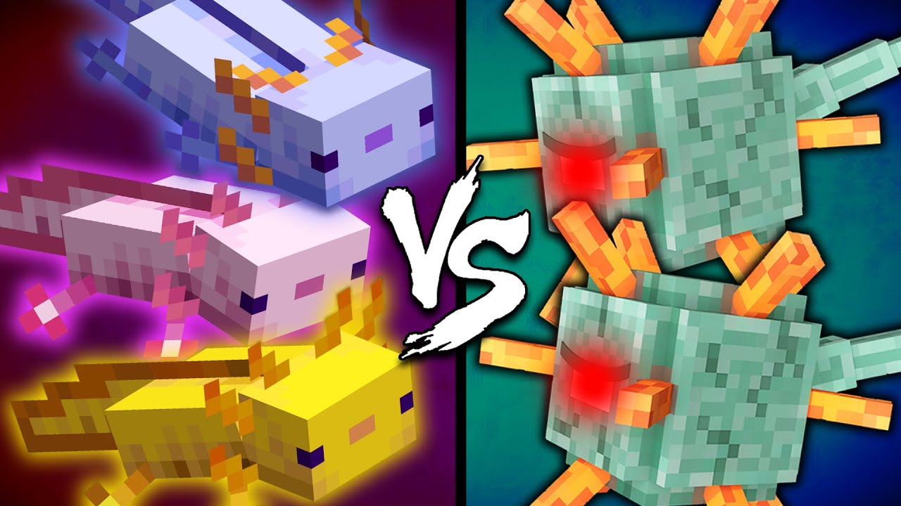 Axolotls vs. Guardians - Minecraft