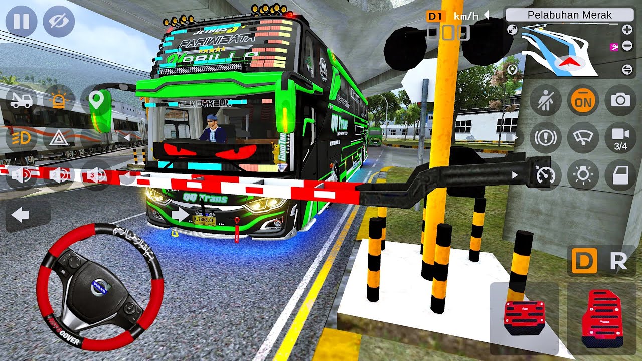 Bus Pariwisata Nabilla QQ Trans 48 Cortas Full Modif Menunggu Kereta Api Melintas Bersama Maudi