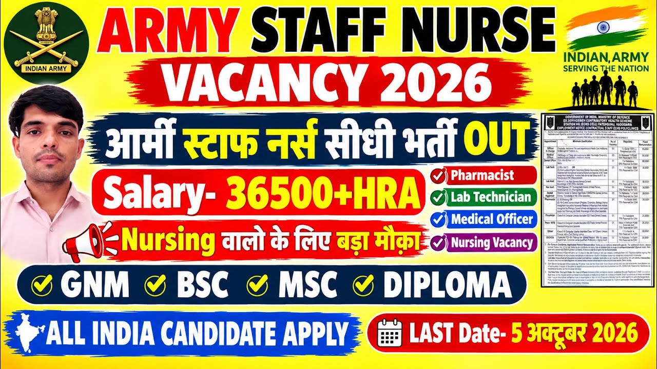 Army Staff Nurse Vacancy 2026💐ECHS Nursing Assistant Recruitment 2026💐Permanent Nursing Officer 2026
