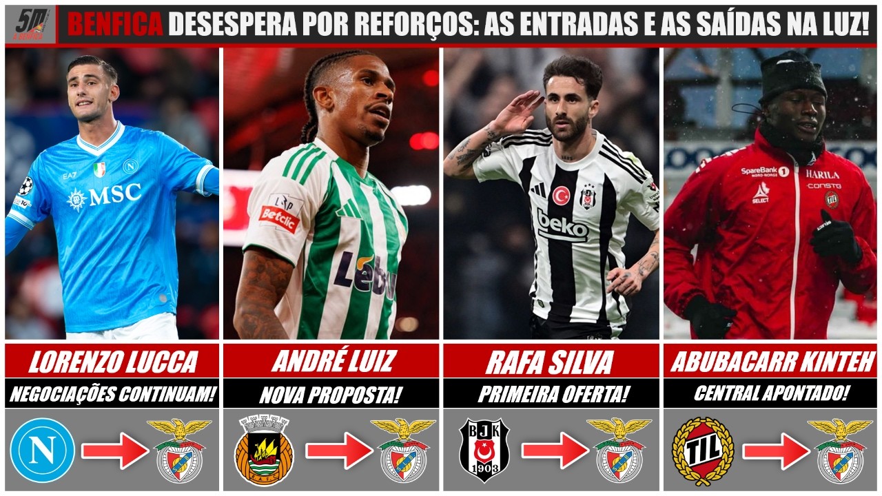 BENFICA DESESPERA POR REFORÇOS: ANDRÉ LUIZ, RAFA SILVA, LORENZO LUCCA ESTÃO SER NEGOCIADOS!