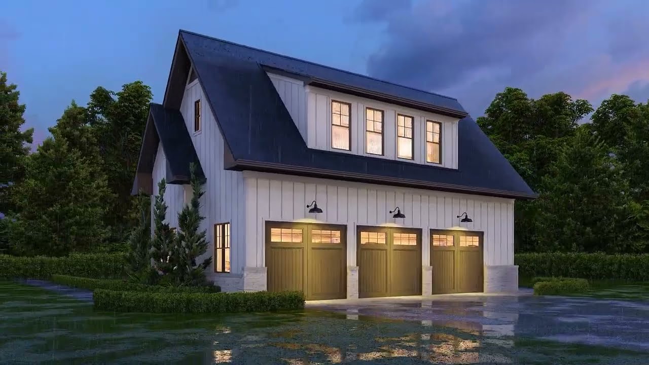 Farmhouse Style Garage with Loft | 2-Story Living Quarters [Plan 4195-00072]