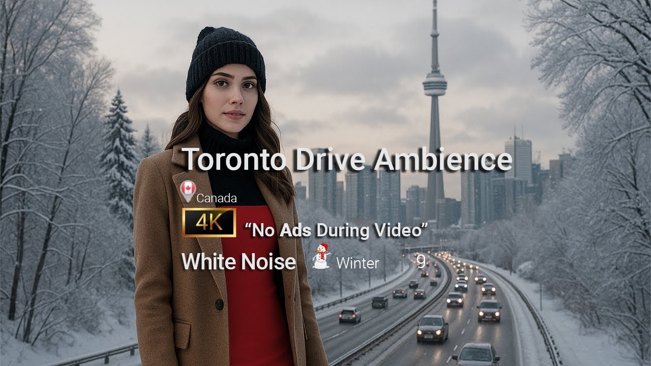 Toronto Driving Ambience 2 Hours  🇨🇦  Winter ☃️ Relaxing 4K Dash-cam + White Noise No Ads + Loop
