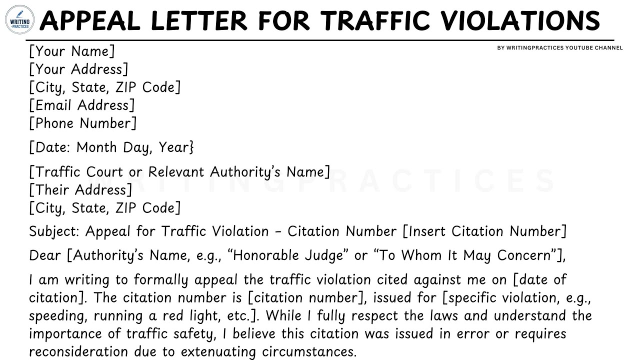 LETTER TEMPLATE How To Write An Appeal Letter for Traffic Violations Steps Guide | Writing Practices