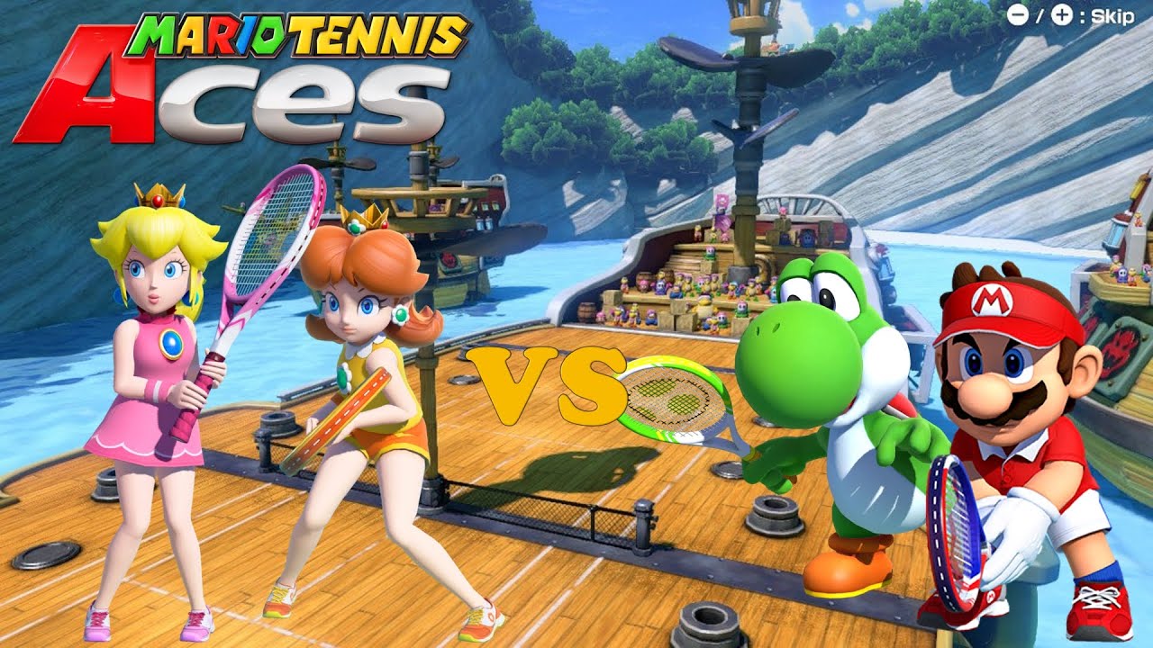 Mario Tennis Aces - Peach & Daisy vs Mario & Yoshi - Savage Sea
