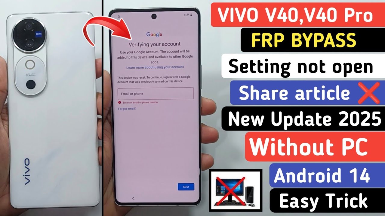 Vivo V40 Frp Bypass || Setting Not Open👉Android 14 || Vivo V40 Google Account Bypass New Method 2025