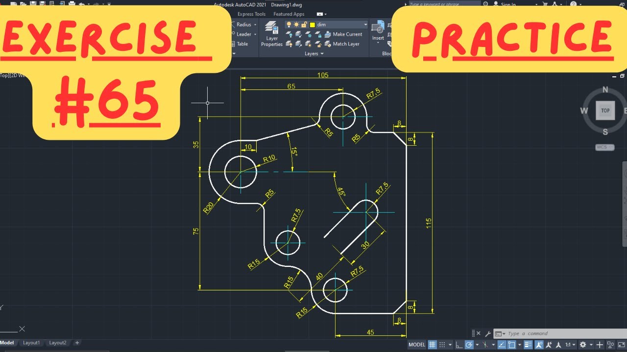 AutoCAD 2D Drawing Step By Step Practice for Beginners #65