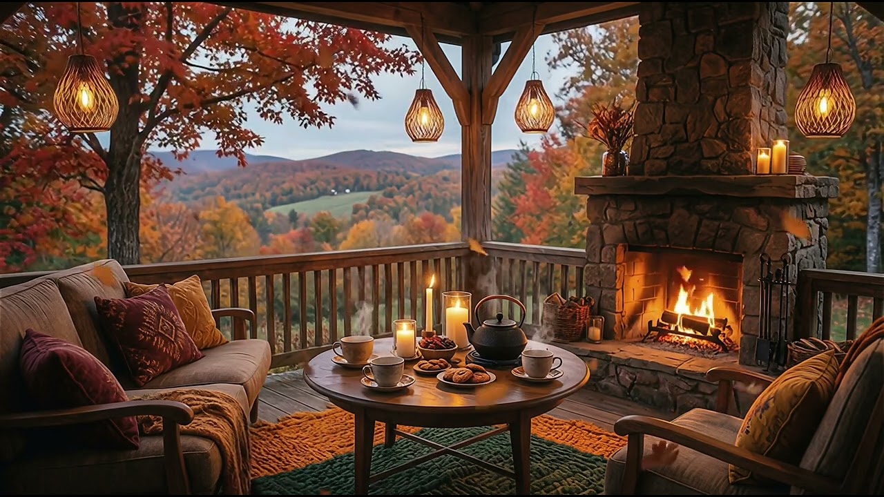 Cozy Autumn Cabin Ambience with Fireplace | Jazz Instrumental for Relaxation