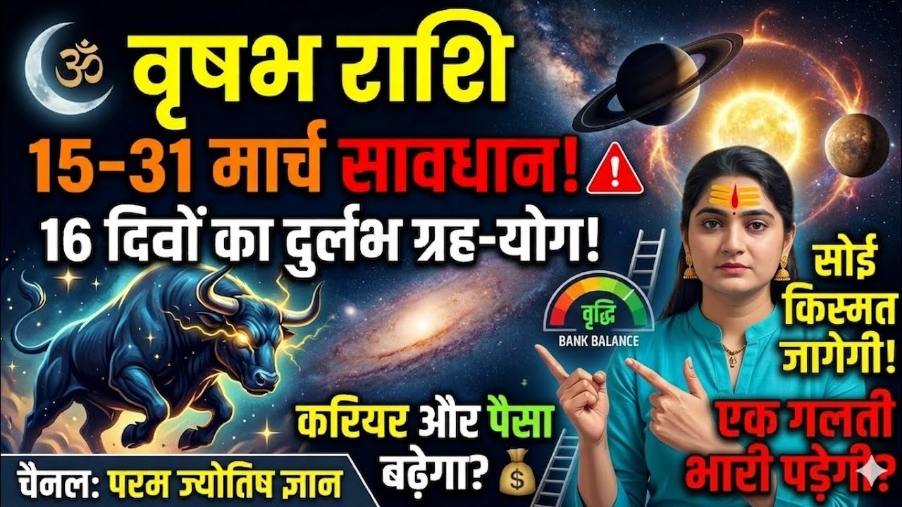 वृषभ राशि: 15-31 मार्च सावधान! 16 दिनों का दुर्लभ 'ग्रह-योग' | सोई किस्मत जागेगी या आएगी मुसीबत?