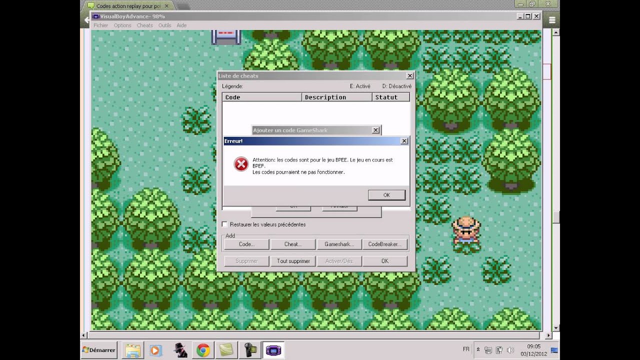 utiliser des codes sur pokemon emeraude (vba)